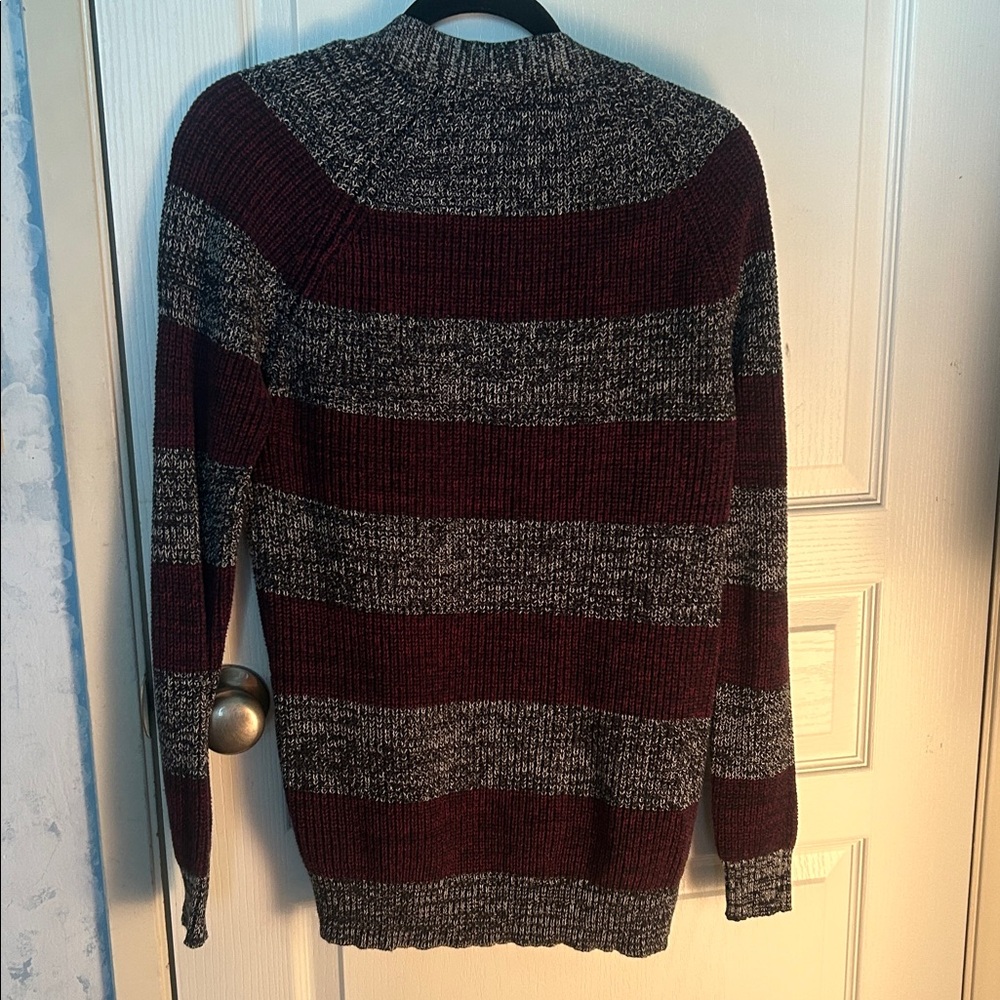 Poof Excellence Maroon and Gray Striped Shawl Cardigan - Picture 3 of 4